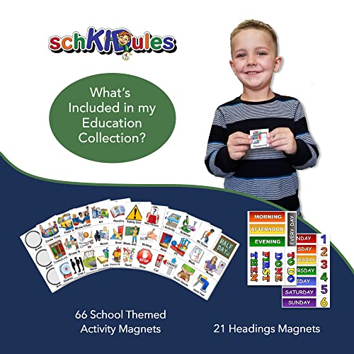 SchKIDules Visual Schedule for Kids 87Pc Education Collection - Classroom and Homeschool Visual Supports: 66 School-Themed Magnets and 21 Headings for Preschool, Special Ed, Autism, ADHD