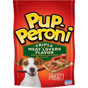 pup-peroni triple meat lovers with bacon, sausage and pepperoni flavor dog snacks, 5.6 oz