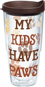 tervis my kids have paws tumbler with wrap and brown lid 24oz, clear