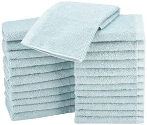 amazon basics fast drying, extra absorbent, terry cotton washcloths - pack of 24, ice blue, 12 x 12-inch