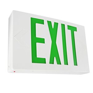 etoplighting led exit sign, emergency light, green lettering in white body, battery back up, extra face plate double face, ceiling/wall mount, agg2163
