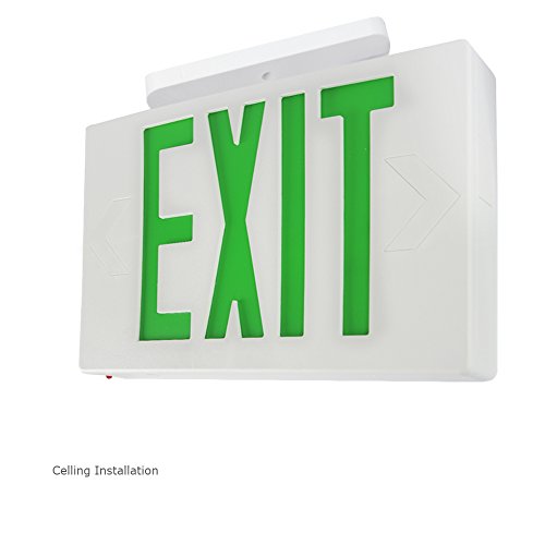 eTopLighting LED Exit Sign, Emergency Light, Green Lettering in White Body, Battery Back Up, Extra Face Plate Double Face, Ceiling/Wall Mount, AGG2163