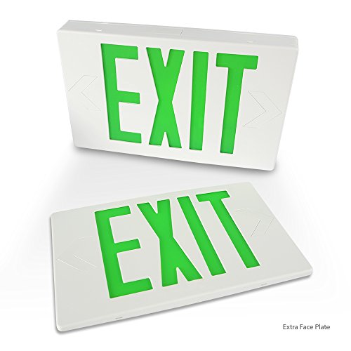 eTopLighting LED Exit Sign, Emergency Light, Green Lettering in White Body, Battery Back Up, Extra Face Plate Double Face, Ceiling/Wall Mount, AGG2163