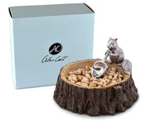 arthur court designs aluminum standing squirrel on log nut/candy/snack bowl dish 7 inch diameter