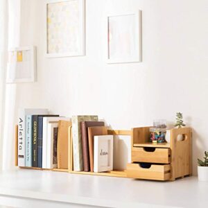 ollieroo natural bamboo desk organizer with extendable storage for office and home, cd holder media rack