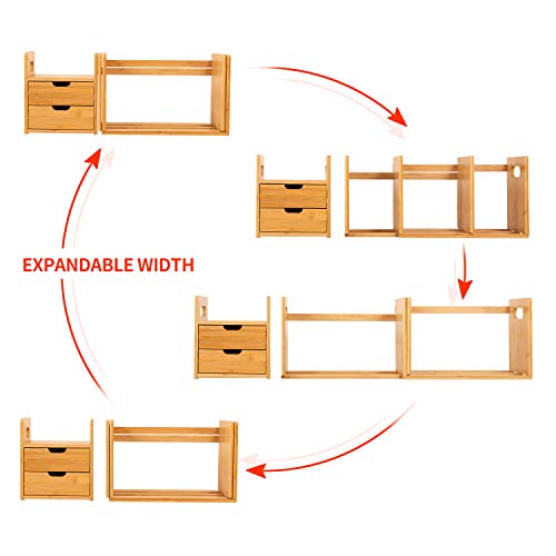 Ollieroo Natural Bamboo Desk Organizer with Extendable Storage for Office and Home, CD Holder Media Rack