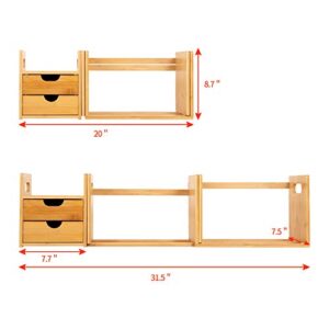 Ollieroo Natural Bamboo Desk Organizer with Extendable Storage for Office and Home, CD Holder Media Rack