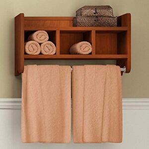 alaterre furniture logan bath storage shelf with two towel rods, 25", chestnut