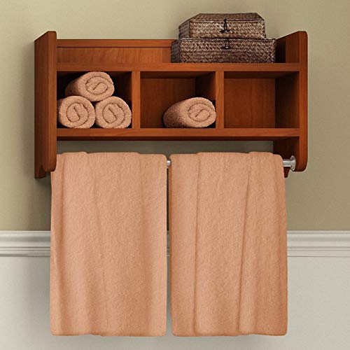 Alaterre Furniture Logan Bath Storage Shelf with Two Towel Rods, 25", Chestnut