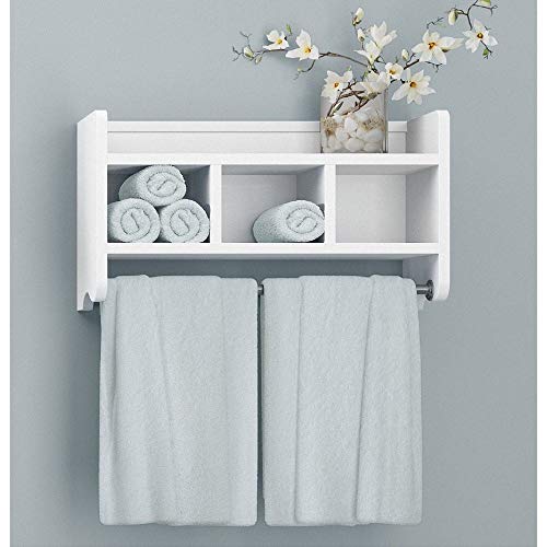 Alaterre Furniture Logan Bath Storage Shelf with Two Towel Rods, 25", Chestnut