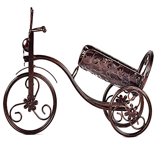 CdyBox Wrought Iron Wine Holder/Rack Bike Shape Tricycle Art Home Décor (Bronze)