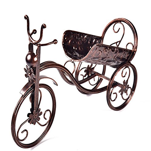 CdyBox Wrought Iron Wine Holder/Rack Bike Shape Tricycle Art Home Décor (Bronze)