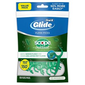 oral-b glide complete with scope outlast dental floss picks, mint, 150 count