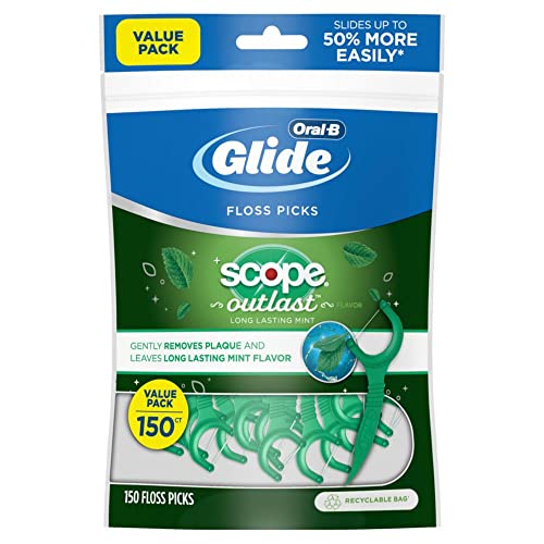 Oral-B Glide Complete with Scope Outlast Dental Floss Picks, Mint, 150 Count