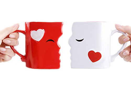 Blu Devil Kissing Mugs Set, Anniversary & Wedding Gifts, Exquisitely Crafted Two Large Cups & Spoons for Couples, for Him and Her on Valentines, Birthday, Engagement