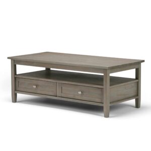 SIMPLIHOME Warm Shaker SOLID WOOD 48 Inch Wide Rectangle Transitional Coffee Table in Distressed Grey, For the Living Room and Family Room