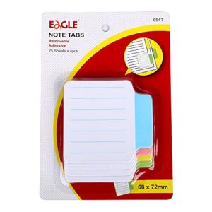 eagle sticky index tabs, file tabs page markers for documents, lined paper,25 sheets/pad, pack of 4 pads,assorted colors