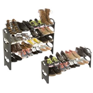 Everyday Home Stackable Shoe Rack – 4-Tier Shoe Organizer for Closet, Bathroom, Entryway – Shoe Shelf Holds 16 Pair Sneakers, Heels, and Boots