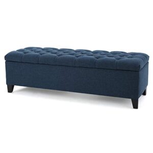 christopher knight home ottilie fabric storage ottoman, dark blue, 17.75"d x 51.5"w x 15.75"h