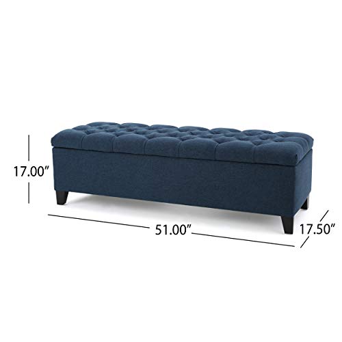 Christopher Knight Home Ottilie Fabric Storage Ottoman, Dark Blue, 17.75"D x 51.5"W x 15.75"H