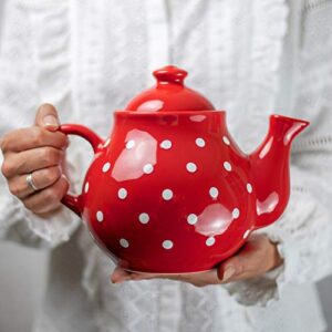 city to cottage® red and white polka dot handmade large ceramic 1,7l/60oz/4-6 cup teapot with handle and lid, unique pottery housewarming gift for tea lovers