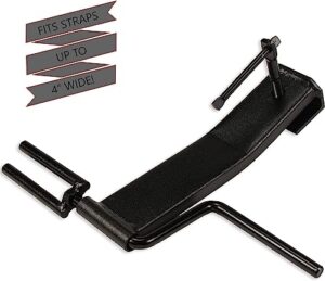 cargo tie-downs strap winder, black powder coated steel, roll-up flatbed trailer winch straps up to 4" wide, used in trailers, trucks, warehouses, docks, vans