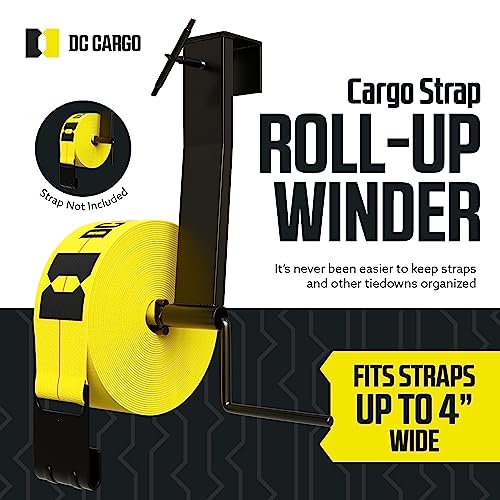 Cargo Tie-Downs Strap Winder, Black Powder Coated Steel, Roll-up Flatbed Trailer Winch Straps up to 4" Wide, Used in Trailers, Trucks, Warehouses, Docks, Vans