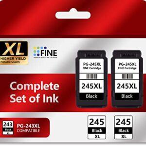 245XL Black Ink Cartridge Replacement for Canon 245 XL 243 Black Ink cartridges for Canon MX490 MX492 TR4520 TR4522 TS3322 TS3122 TS202 MG2522 MG3022 (2-Black)