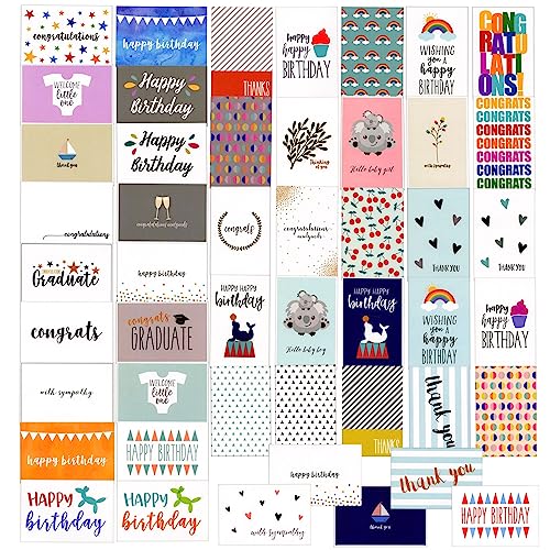 48-Pack Assorted All Occasion Greeting Cards with Envelopes, Box Set for Birthday, Thank You, Wedding, Graduation, Congrats, Blank Inside, 48 Assorted Designs (4x6 in)