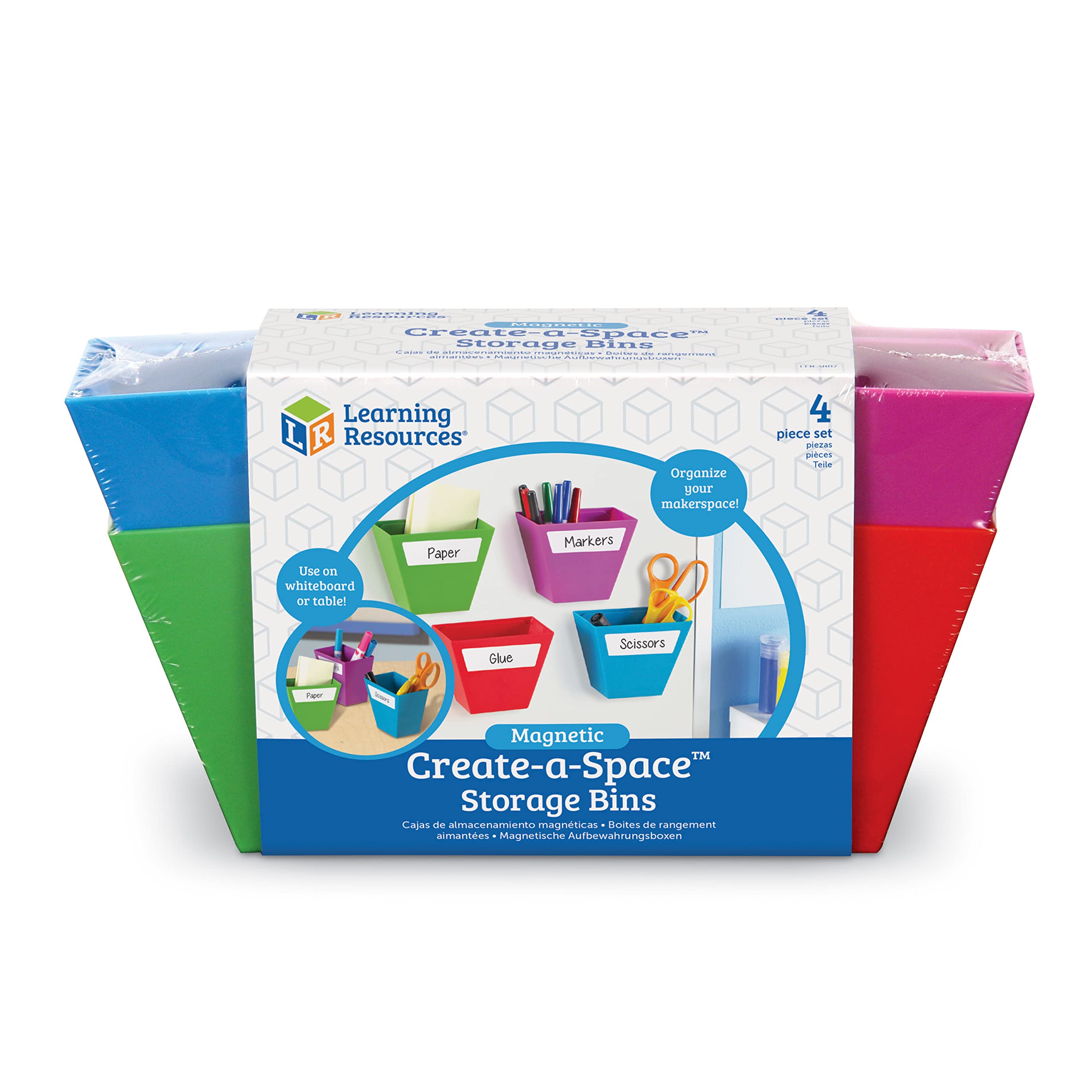 Learning Resources Create-a-Space Magnetic Storage Boxes - 4 Pack with Write & Wipe Labels Homeschool Accessories and Organizers, Craft and Crayons Organizer, Classroom Organizer,Back to School Supplies