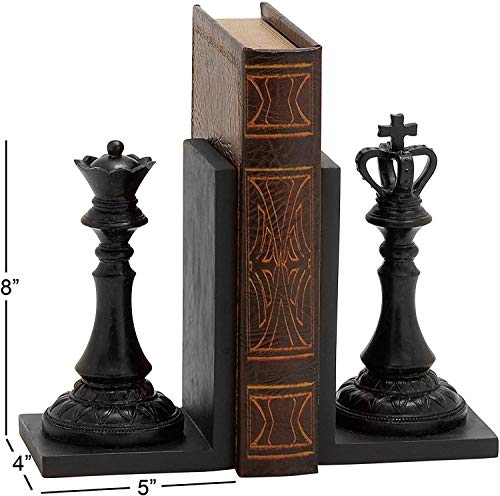 Bellaa 29745 Chess Decorative Bookend King and Queen Royal Exquisite Vintage Retro Book Ends Shelf Organizers Books Stopper Black 7 inch