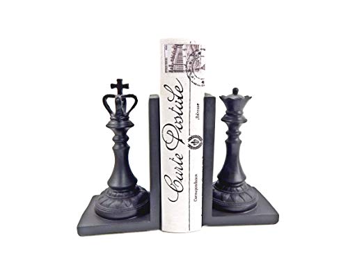 Bellaa 29745 Chess Decorative Bookend King and Queen Royal Exquisite Vintage Retro Book Ends Shelf Organizers Books Stopper Black 7 inch