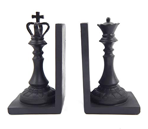 Bellaa 29745 Chess Decorative Bookend King and Queen Royal Exquisite Vintage Retro Book Ends Shelf Organizers Books Stopper Black 7 inch