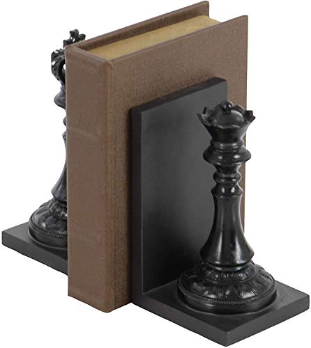 Bellaa 29745 Chess Decorative Bookend King and Queen Royal Exquisite Vintage Retro Book Ends Shelf Organizers Books Stopper Black 7 inch