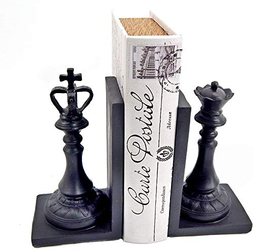 Bellaa 29745 Chess Decorative Bookend King and Queen Royal Exquisite Vintage Retro Book Ends Shelf Organizers Books Stopper Black 7 inch