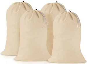 cotton laundry bag drawstring - 4 pack, extra large canvas bags 24'' x 36'' inch - machine washable cotton fabric - storage sack for dirty clothes, basket liner, hamper bag, liner replacement, delicates, sleeping bag, reusable travel dorm and basket closu