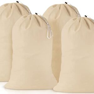 Cotton Laundry Bag Drawstring - 4 Pack, Extra Large Canvas Bags 24'' X 36'' inch - Machine Washable Cotton Fabric - Storage Sack for Dirty Clothes, Basket Liner, Hamper Bag, Liner Replacement, delicates, Sleeping Bag, Reusable Travel Dorm and Basket Closu