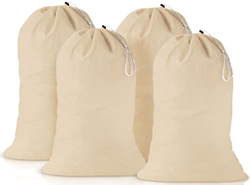 Cotton Laundry Bag Drawstring - 4 Pack, Extra Large Canvas Bags 24'' X 36'' inch - Machine Washable Cotton Fabric - Storage Sack for Dirty Clothes, Basket Liner, Hamper Bag, Liner Replacement, delicates, Sleeping Bag, Reusable Travel Dorm and Basket Closu