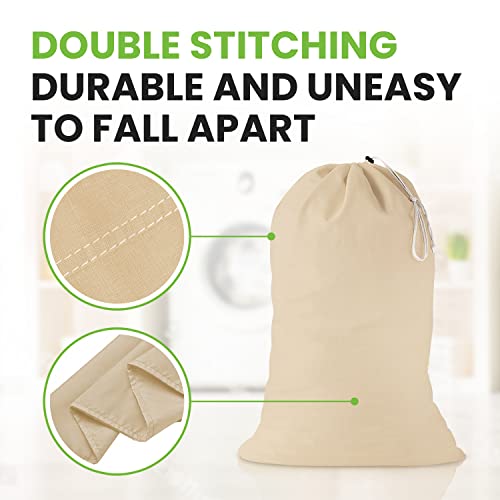 Cotton Laundry Bag Drawstring - 4 Pack, Extra Large Canvas Bags 24'' X 36'' inch - Machine Washable Cotton Fabric - Storage Sack for Dirty Clothes, Basket Liner, Hamper Bag, Liner Replacement, delicates, Sleeping Bag, Reusable Travel Dorm and Basket Closu