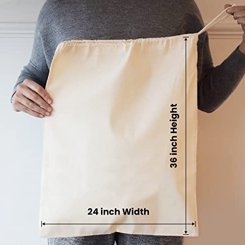 Cotton Laundry Bag Drawstring - 4 Pack, Extra Large Canvas Bags 24'' X 36'' inch - Machine Washable Cotton Fabric - Storage Sack for Dirty Clothes, Basket Liner, Hamper Bag, Liner Replacement, delicates, Sleeping Bag, Reusable Travel Dorm and Basket Closu