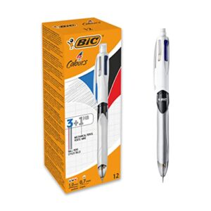 bic 4 colours multifunctional ballpoint pen and hb pencil combo - set of 12 - all in one writing instrument with built in eraser