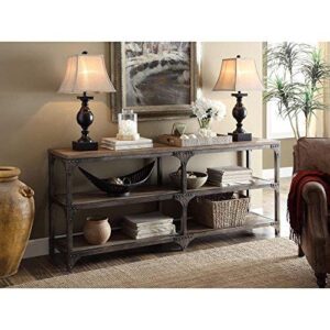 acme gorden console table - 72680 - weathered oak & antique silver