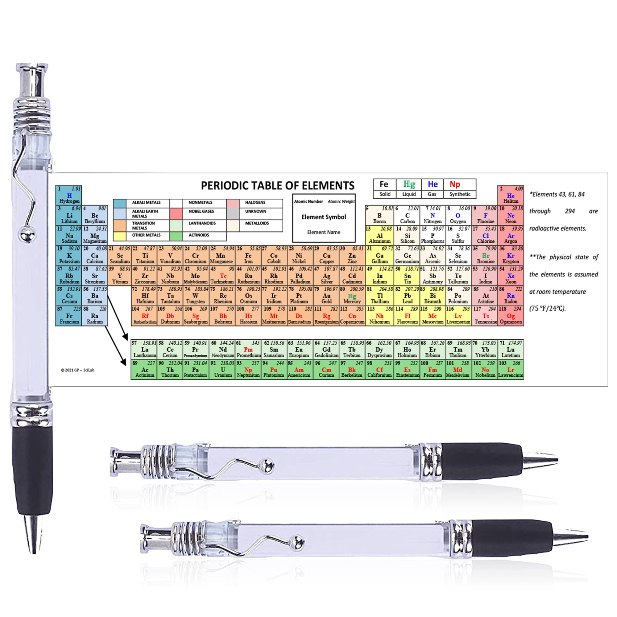 Zastic! Pack of 2 Chemistry Periodic Table of Elements Pen With Reference Sheet, Formulas, And Equations | Perfect for Chemistry Study Tool, Chemistry Gifts, and Science Teacher Gifts