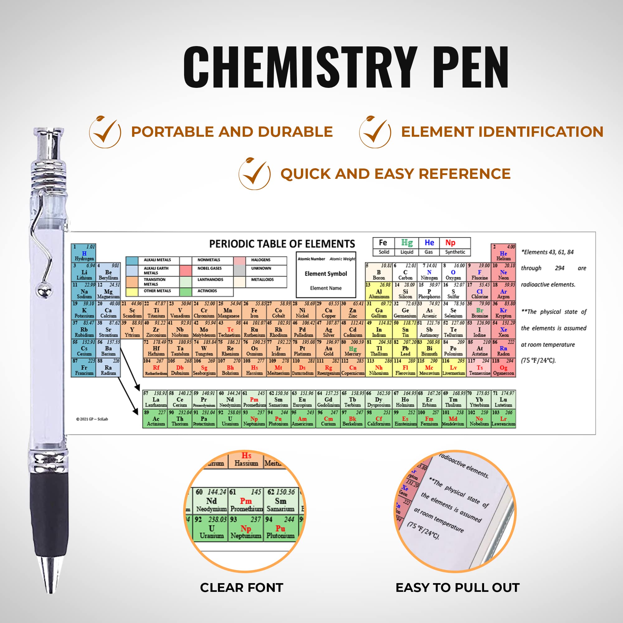 Zastic! Pack of 2 Chemistry Periodic Table of Elements Pen With Reference Sheet, Formulas, And Equations | Perfect for Chemistry Study Tool, Chemistry Gifts, and Science Teacher Gifts