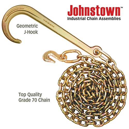 VULCAN Johnstown Tow Chain with 15 Inch Forged J Hook and Grab Hook - Grade 70 Chain - 6 Foot - 4,700 Pound Safe Working Load