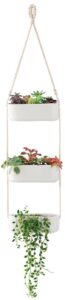 mkono hanging planter wall planter for indoor plants, flower plant ceramic pots for succulent herb air plant holder faux plants vertical garden, home office decor 3 tier, white (plant not included)