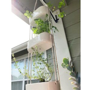 Mkono Hanging Planter Wall Planter for Indoor Plants, Flower Plant Ceramic Pots for Succulent Herb Air Plant Holder Faux Plants Vertical Garden, Home Office Decor 3 Tier, White (Plant Not Included)