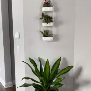 Mkono Hanging Planter Wall Planter for Indoor Plants, Flower Plant Ceramic Pots for Succulent Herb Air Plant Holder Faux Plants Vertical Garden, Home Office Decor 3 Tier, White (Plant Not Included)