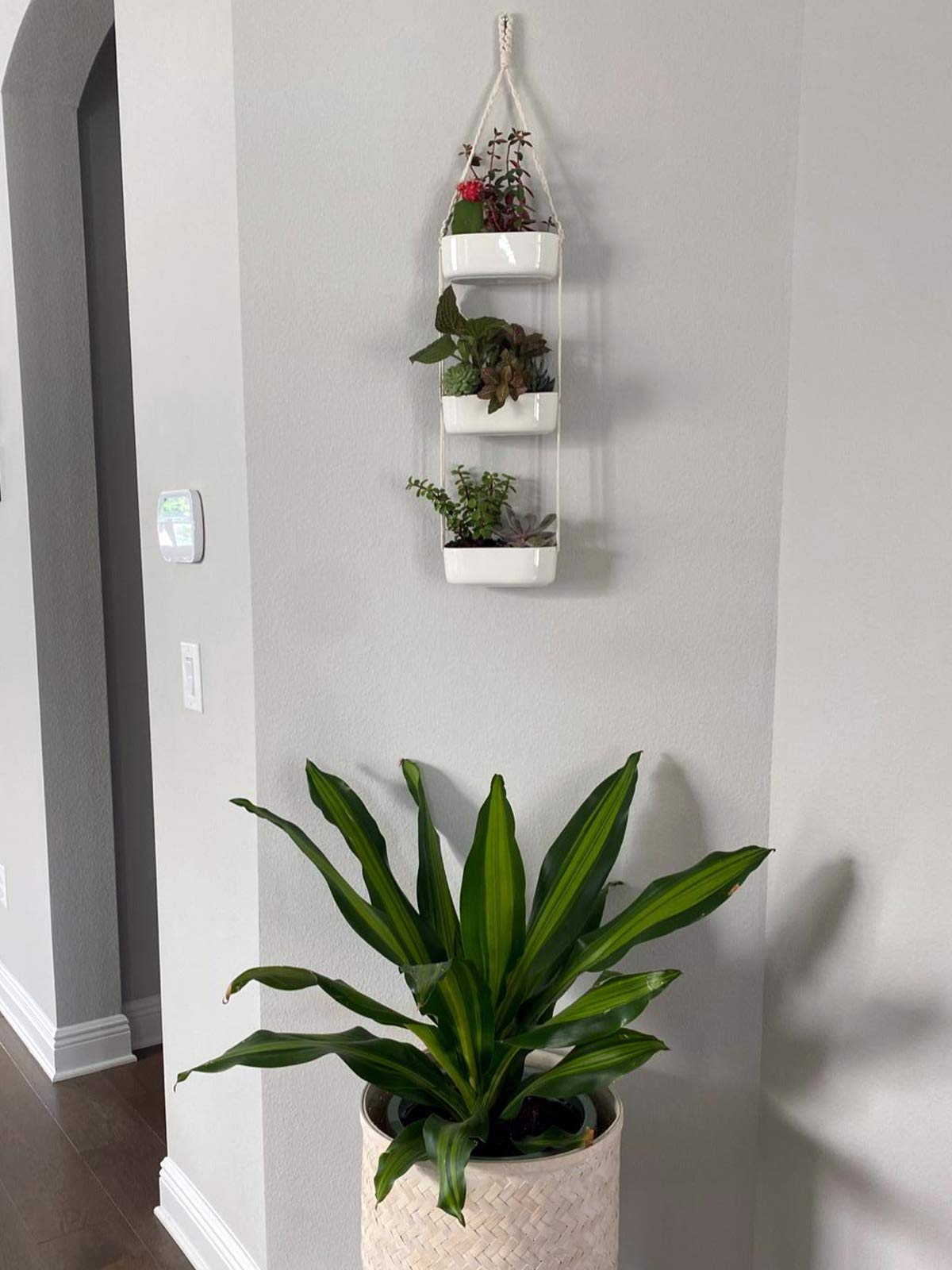 Mkono Hanging Planter Wall Planter for Indoor Plants, Flower Plant Ceramic Pots for Succulent Herb Air Plant Holder Faux Plants Vertical Garden, Home Office Decor 3 Tier, White (Plant Not Included)