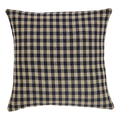 VHC Brands Black Check Fabric Pillow 16x16 Country Rustic Design, Black and Tan